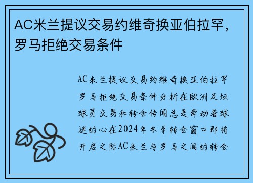 AC米兰提议交易约维奇换亚伯拉罕，罗马拒绝交易条件