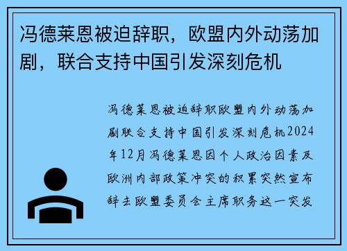 冯德莱恩被迫辞职，欧盟内外动荡加剧，联合支持中国引发深刻危机